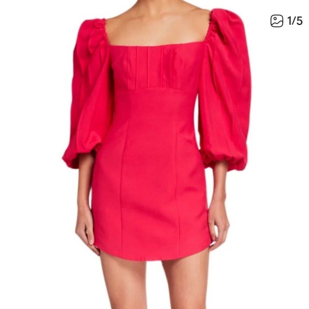 Hot Pink Mini Dress- Tailored Puff Sleeve Square Neck Old Money Sexy XXS 00